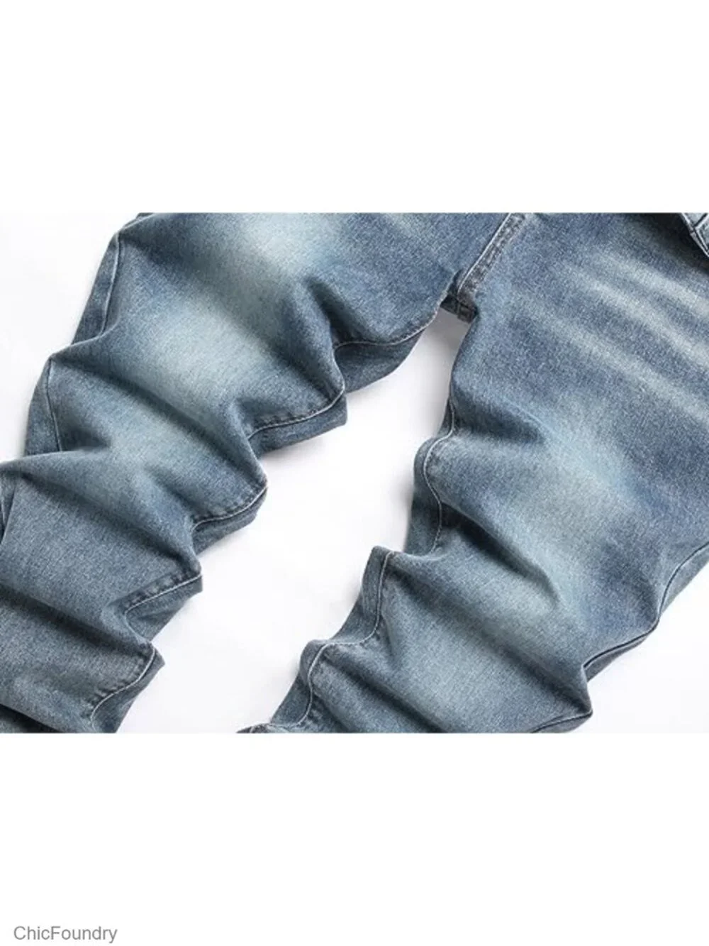 Men's Slim Fit Stretch Jeans - Straight Leg Cargo Denim Pants - Distressed